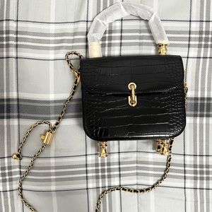 Charles & Keith: Meriah Croc-Embossed Top Handle Bag - Black